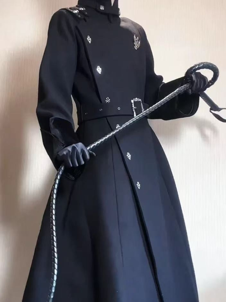 Wool Coat Peacoat - 2025 inverno gótico com cinto fino