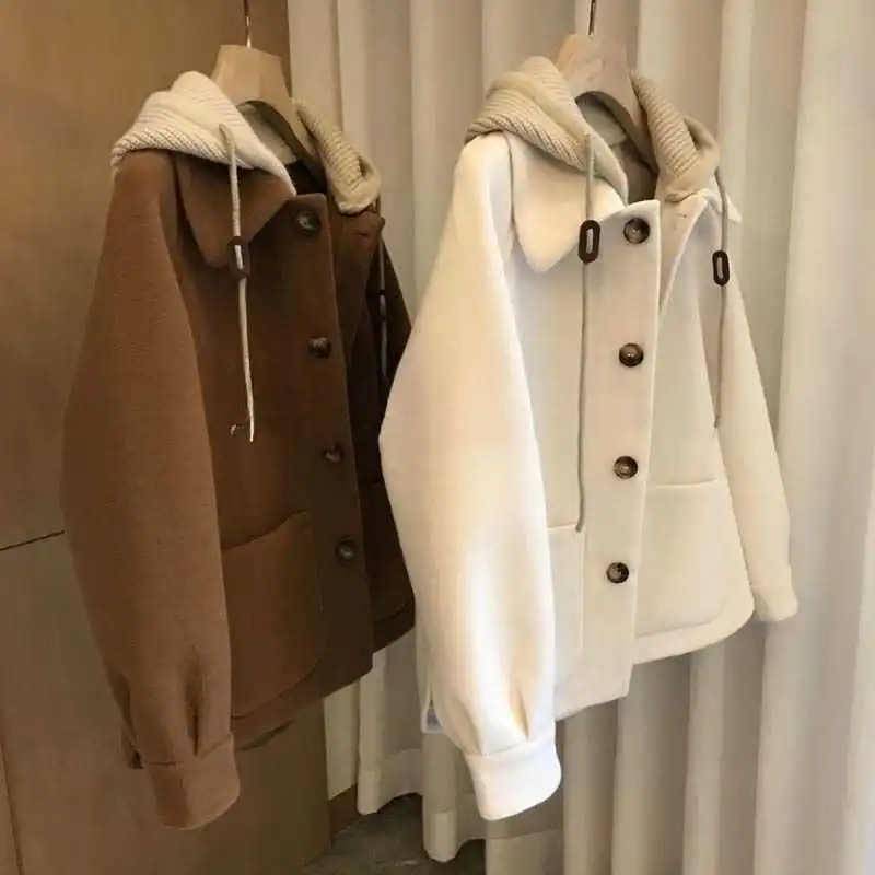Wool Coat Peacoat - Casaco de lã com capuz feminino
