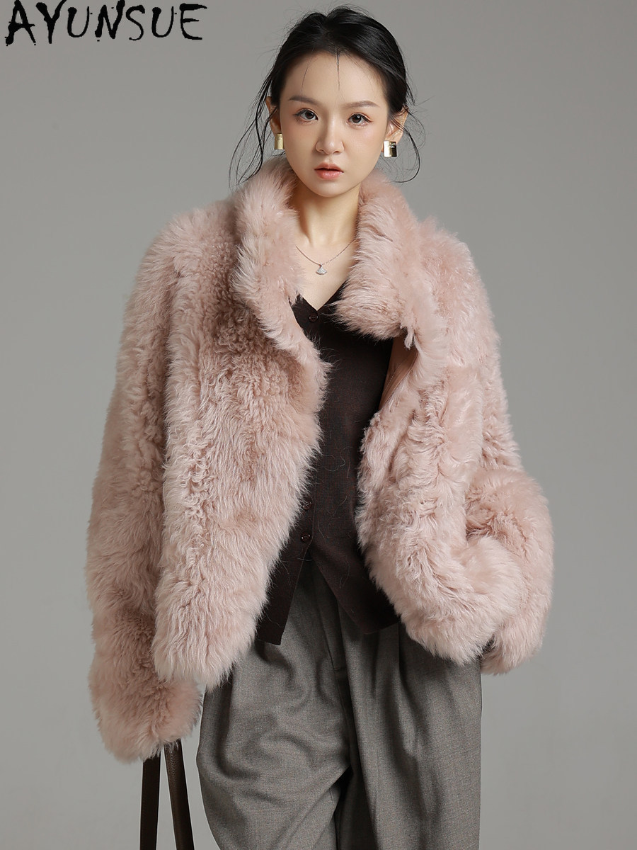 Wool Coat Peacoat - AYUNSUE Casaco de Pele de Ovelha