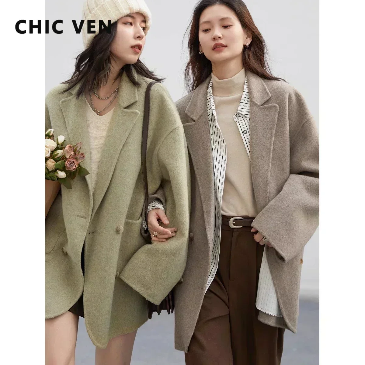 Wool Coat Peacoat - Chique ven casacos de lã feminino