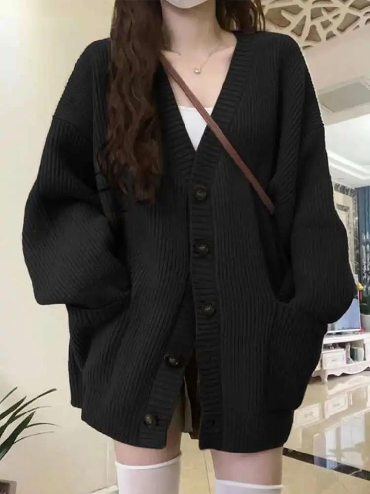 Wool Coat Peacoat - Cardigan solto feminino manga longa com