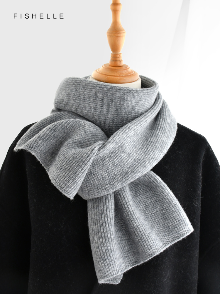 Cinza cor sólida cachecol de c - Wool Scarf Men avaliação e preço