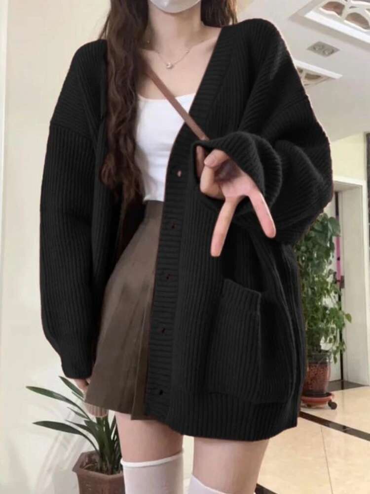 Cardigan solto feminino manga  - Wool Coat Peacoat avaliação e preço