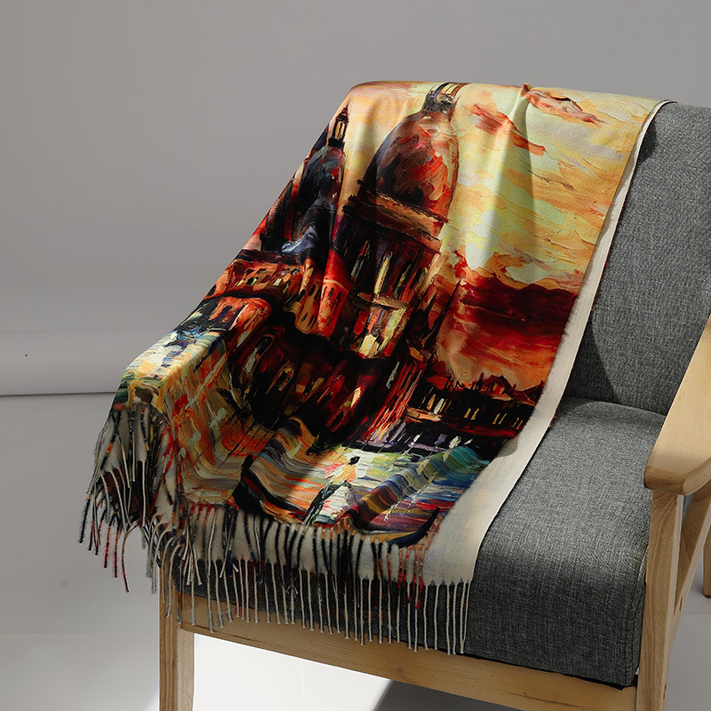 Marca de luxo pintura a óleo c - Wool Scarf Men avaliação e preço