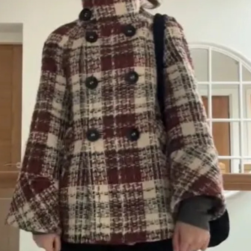 Casaco Feminino Xadrez Quente  - Wool Coat Peacoat avaliação e preço